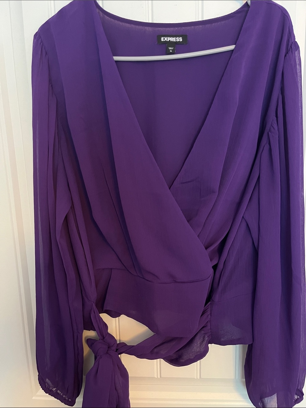 Express Sheer Purple Tie-Waist Wrap Top